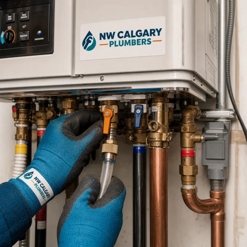Isolation valves and service ports used for flushing and maintaining a tankless water heater