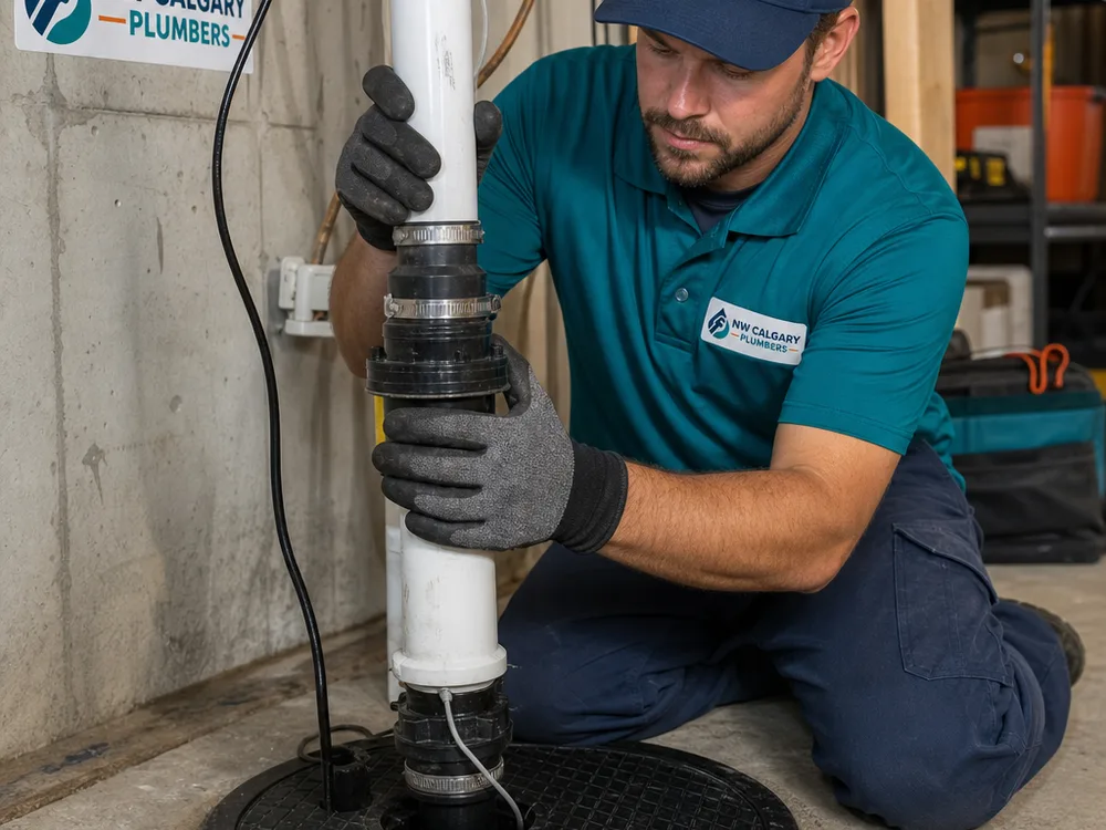 Sump pump discharge assembly with a visible check valve, vertical pipe, and accessible pit cover